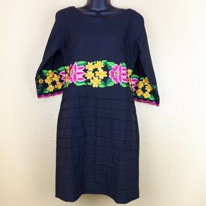 MaryCoco Textiles Black Floral Linen Dress (M)